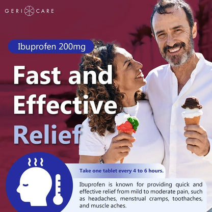GeriCare Ibuprofen 200mg, Pain Reliever, Fever Reducer, Relieves Body Aches, 500 Count (Pack of 1) - Maple Wellness Supplements