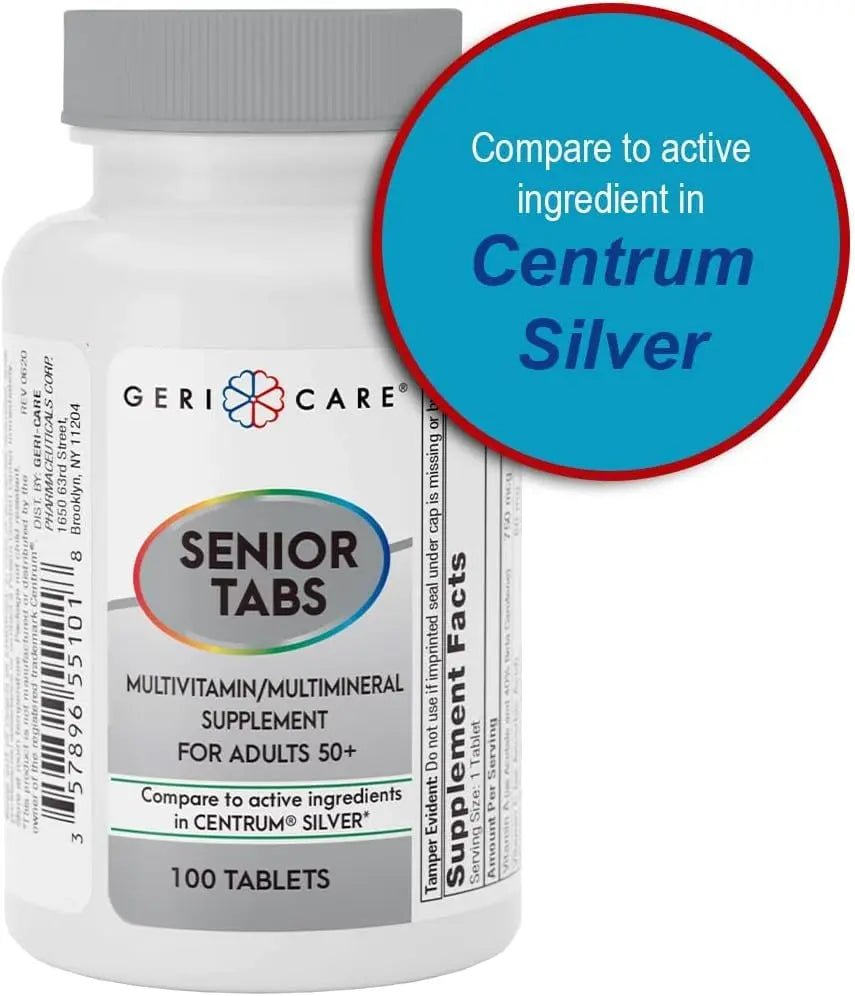 GeriCare Senior Tab 50+ Multivitamin and Minerals Tablets - Immune Support - Age-Defying Nutrition, 100 Count (Pack of 2) - Maple Wellness Supplements