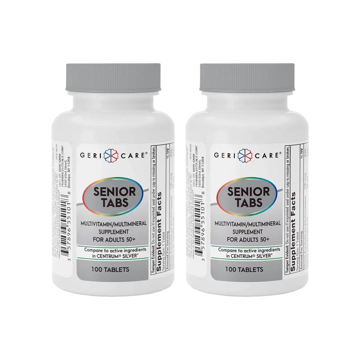GeriCare Senior Tab 50+ Multivitamin and Minerals Tablets - Immune Support - Age-Defying Nutrition, 100 Count (Pack of 2) - Maple Wellness Supplements
