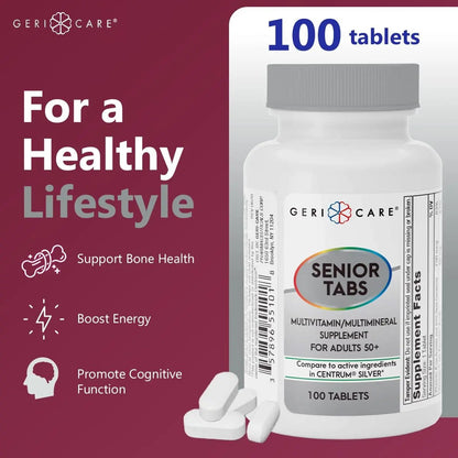 GeriCare Senior Tab 50+ Multivitamin and Minerals Tablets - Immune Support - Age-Defying Nutrition, 100 Count (Pack of 2) - Maple Wellness Supplements