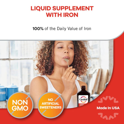 Geritol Liquid Vitamin and Iron Supplement, Energy Support, Contains High Potency B-Vitamins and Iron, Pleasant Tasting, Easy to Swallow - Maple Wellness Supplements