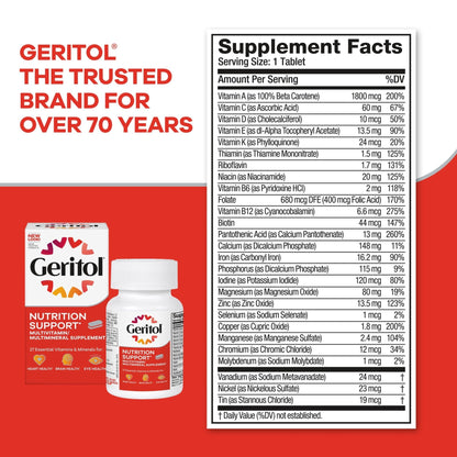 Geritol, Multivitamin Supplement, Contains B-Vitamins, Antioxidants, Vitamins C, E & D and Iron, 26 Essential Vitamins and Minerals, Gluten-Free - Maple Wellness Supplements