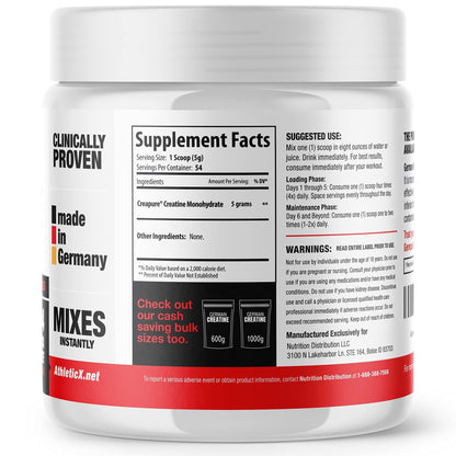 German Creatine - Micronized Creatine Monohydrate Powder, 99.99% Pure Creapure for Muscle Growth, Strength & Performance, Supports Muscle Recovery, 3rd Party Tested, Unflavored - 270g (54 Servings) - Maple Wellness Supplements