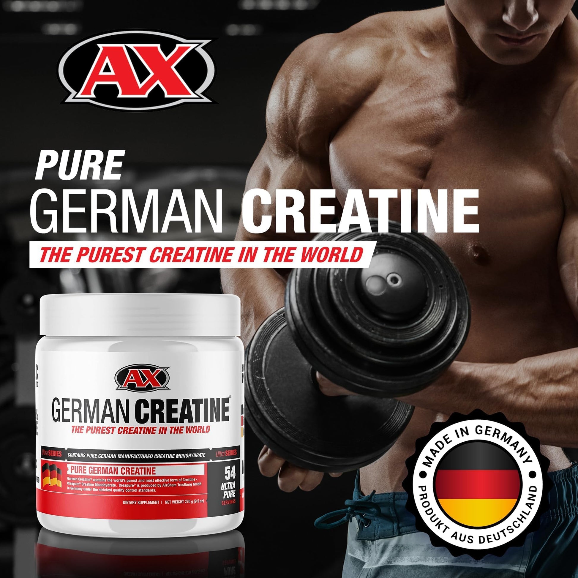 German Creatine - Micronized Creatine Monohydrate Powder, 99.99% Pure Creapure for Muscle Growth, Strength & Performance, Supports Muscle Recovery, 3rd Party Tested, Unflavored - 270g (54 Servings) - Maple Wellness Supplements