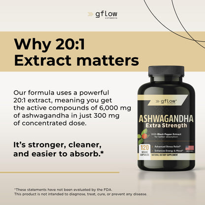 gflow vitamins Ashwagandha Supplements for Women and Men | Sleep, Mood and Energy Support | Extra Strength - Maple Wellness Supplements