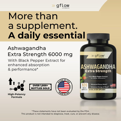 gflow vitamins Ashwagandha Supplements for Women and Men | Sleep, Mood and Energy Support | Extra Strength - Maple Wellness Supplements