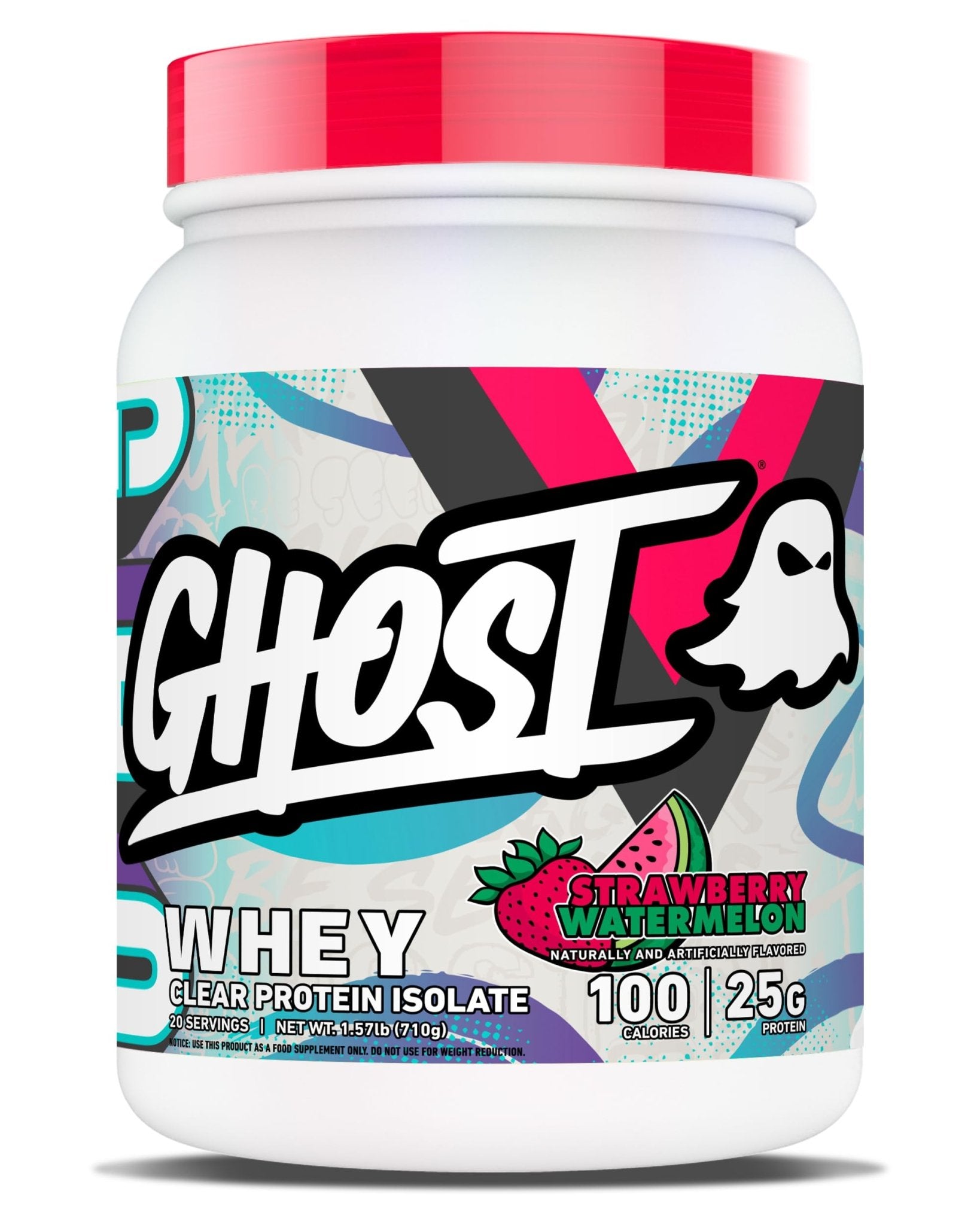 GHOST Clear Whey Isolate Protein Powder, Strawberry Watermelon - 1.57 LB Tub, 25G of Whey Protein - Post Workout Drink for Muscle Gain & Recovery – Sugar Free, Soy Free & Zero Fat, 20 Servings - Maple Wellness Supplements