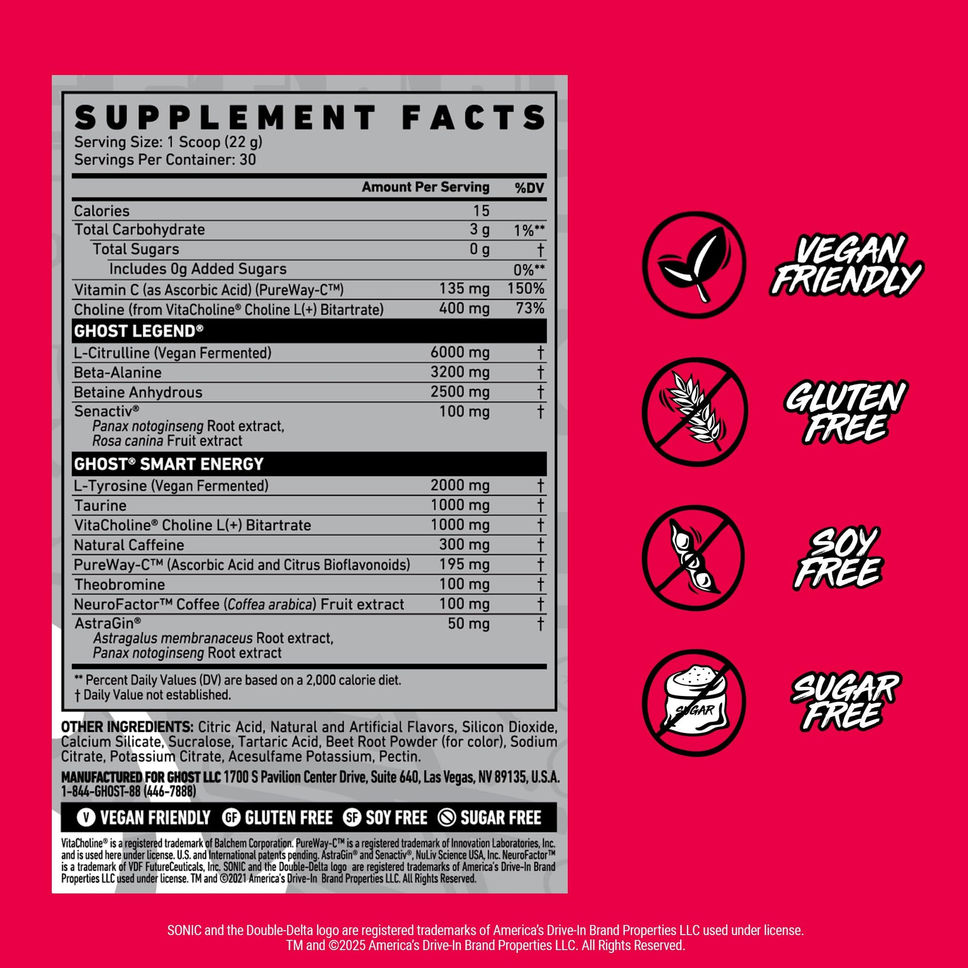 GHOST Legend Pre Workout Powder, Sonic Cherry Limeade - 30 Servings – Pre-Workout for Men & Women with Choline, L-Citrulline, - Maple Wellness Supplements