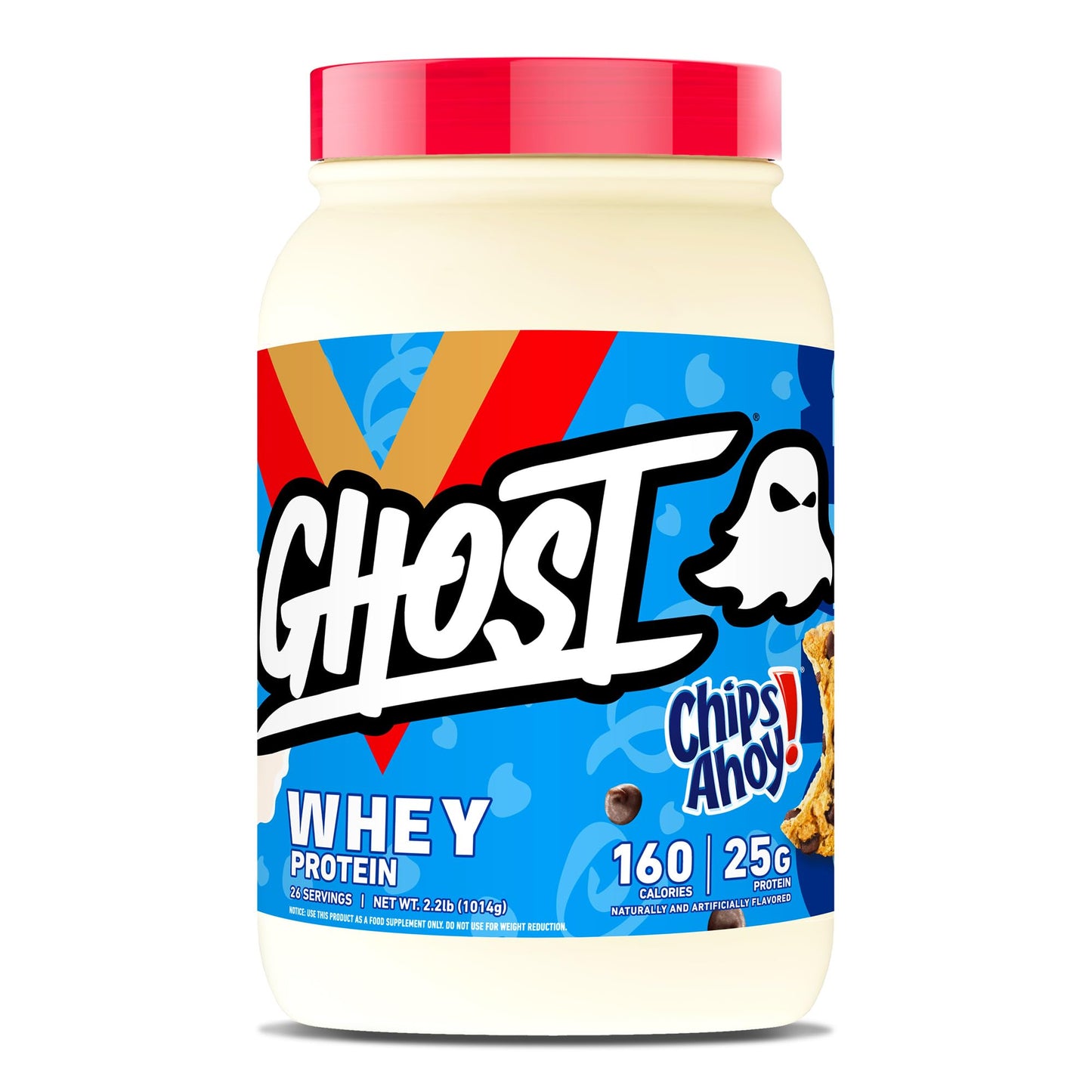 GHOST Whey Protein Powder, Chips Ahoy! - 2LB, 25G of Protein - Whey Protein Blend - ­Post Workout Fitness & Nutrition Shakes, Smoothies, Baking & Cooking - Cookie Pieces Inside - Maple Wellness Supplements