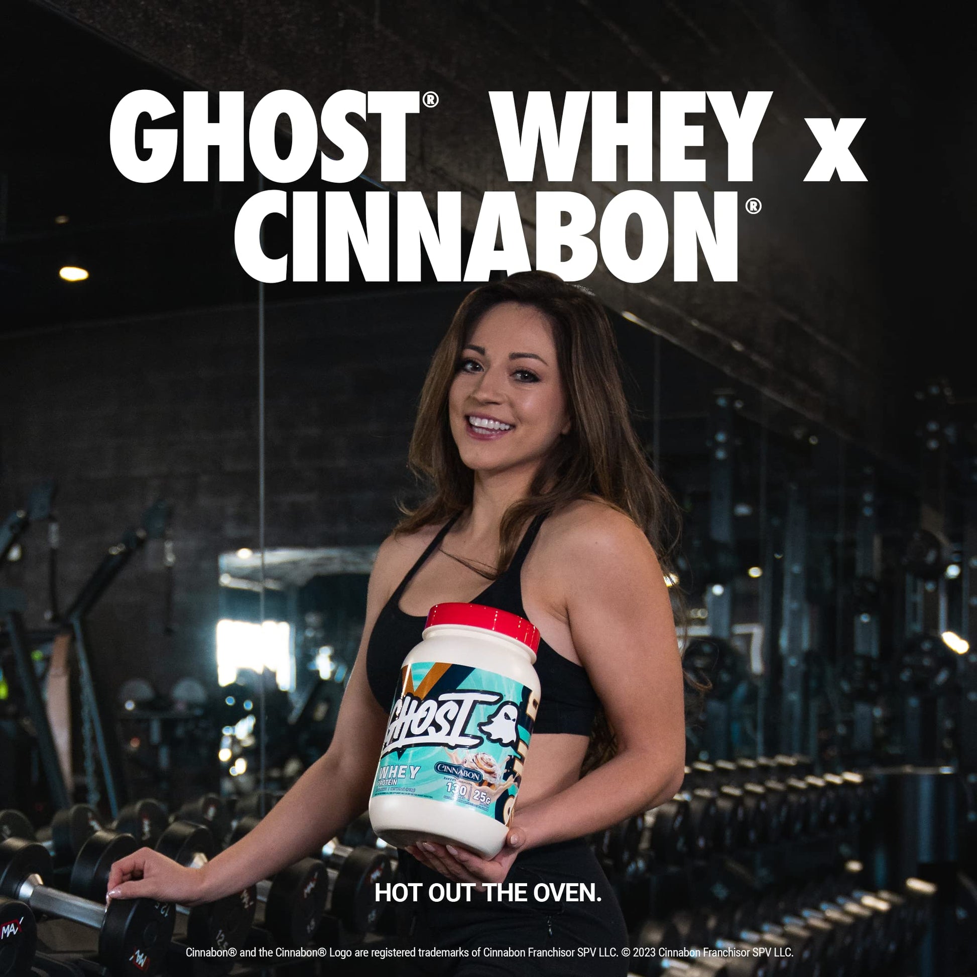 GHOST Whey Protein Powder, Cinnabon - 2LB Tub, 25G of Protein - Cinnamon Roll Flavore - Maple Wellness Supplements
