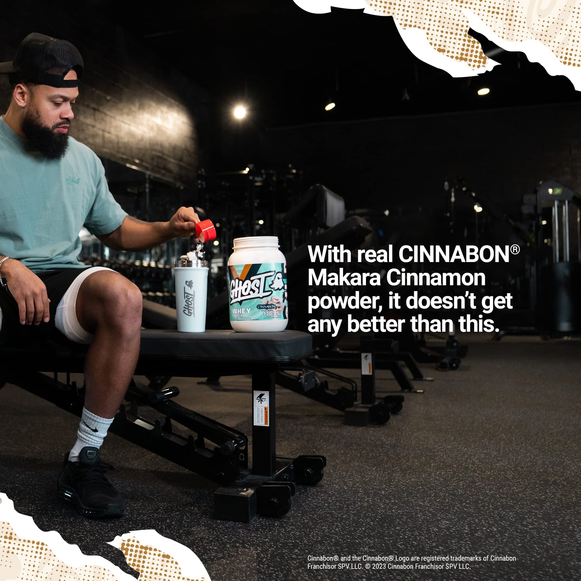 GHOST Whey Protein Powder, Cinnabon - 2LB Tub, 25G of Protein - Cinnamon Roll Flavore - Maple Wellness Supplements