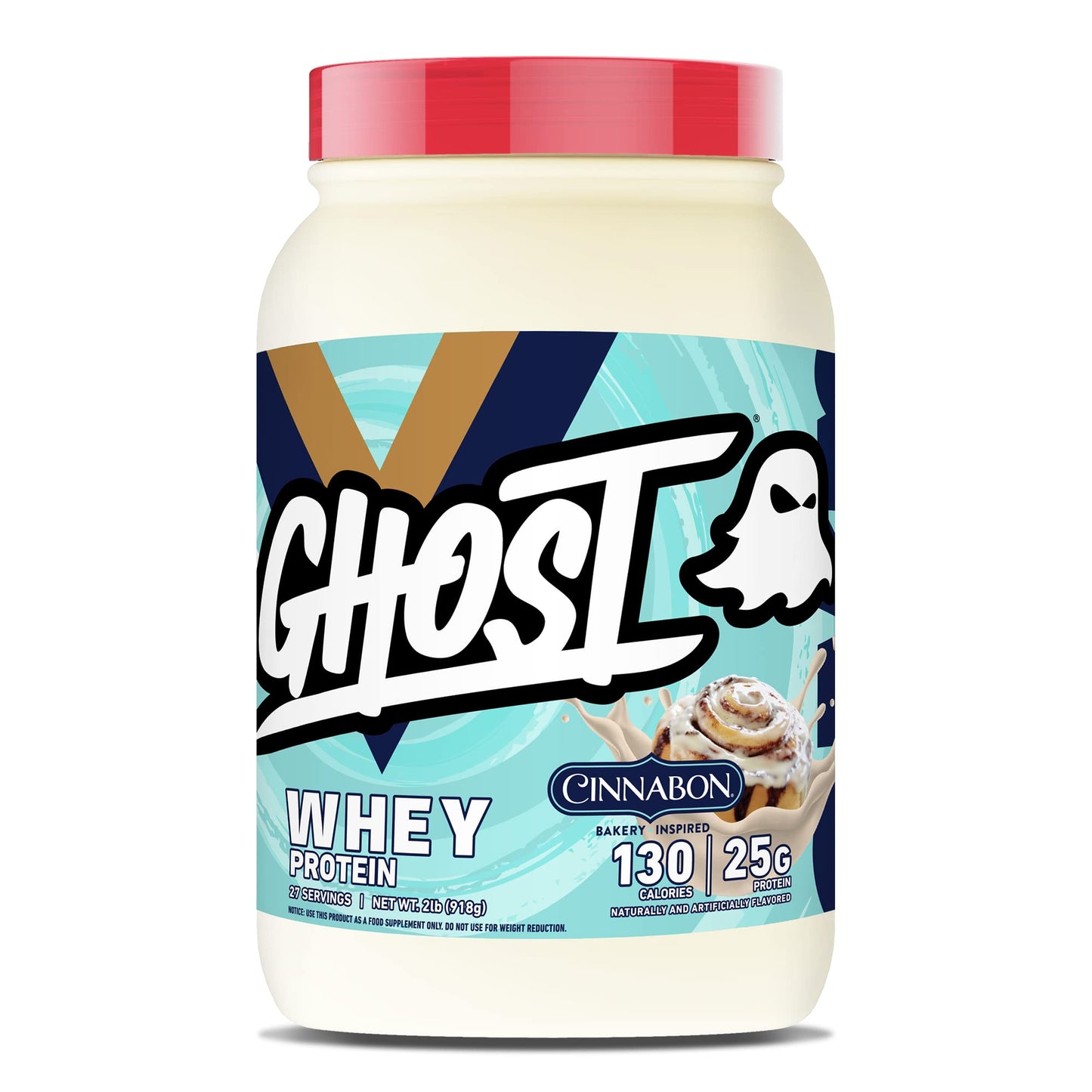 GHOST Whey Protein Powder, Cinnabon - 2LB Tub, 25G of Protein - Cinnamon Roll Flavore - Maple Wellness Supplements