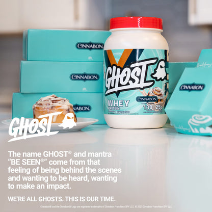 GHOST Whey Protein Powder, Cinnabon - 2LB Tub, 25G of Protein - Cinnamon Roll Flavore - Maple Wellness Supplements
