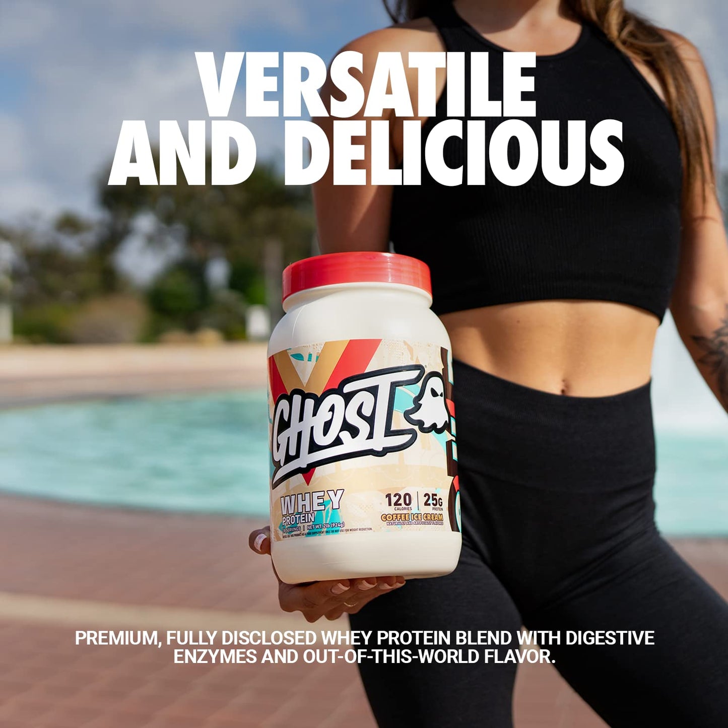 GHOST Whey Protein Powder, Coffee Ice Cream - 2LB Tub, 25G of Protein - Flavored Isolate - Maple Wellness Supplements