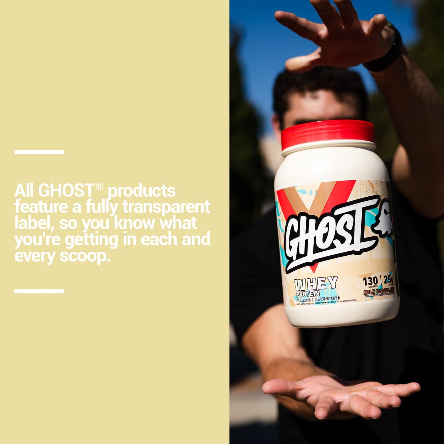 GHOST Whey Protein Powder, Milk Chocolate - 2LB Tub, 25G of Protein - Flavored Isolate - Maple Wellness Supplements