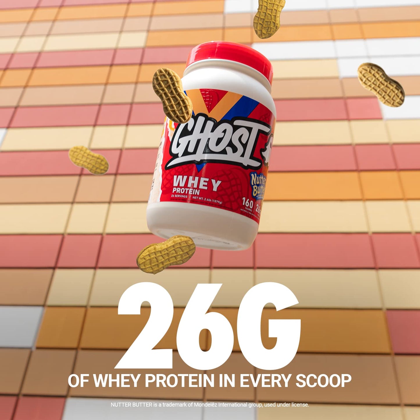 GHOST Whey Protein Powder, Nutter Butter - 2LB Tub, 26G of Protein - Peanut Butter - Maple Wellness Supplements