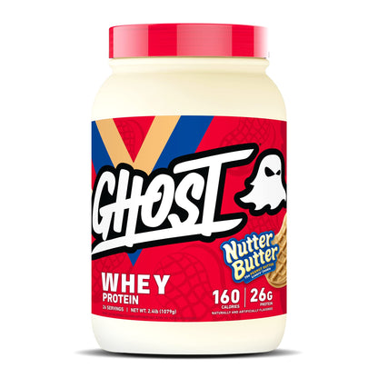 GHOST Whey Protein Powder, Nutter Butter - 2LB Tub, 26G of Protein - Peanut Butter - Maple Wellness Supplements