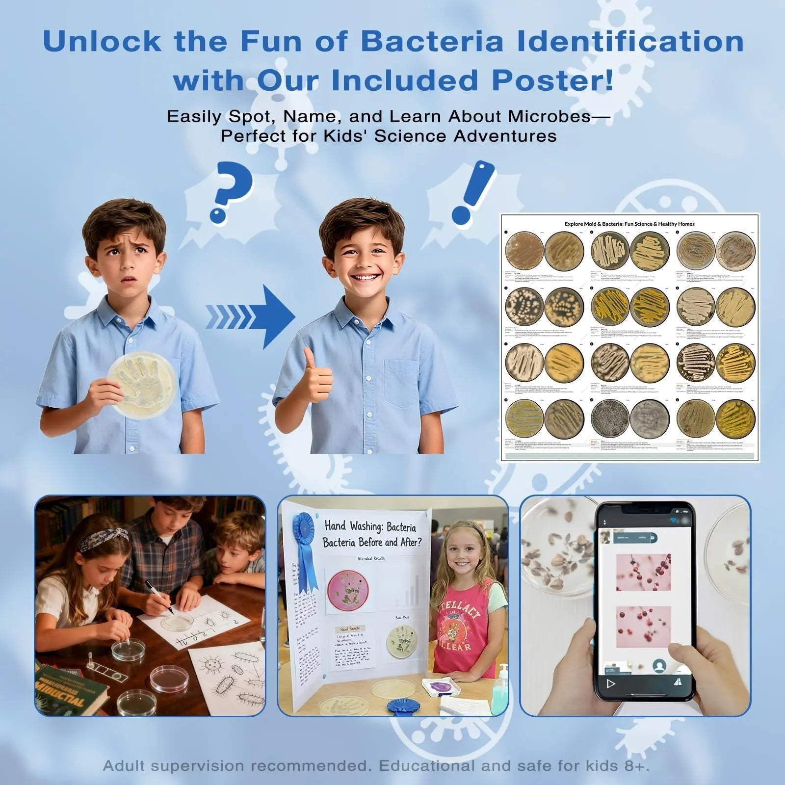 Giant Microbiology Bacteria Science Kit for Kids:2 XL 150mm Prepoured Nutrient Agar Plates, Petri Dishes with Agar & Colony Characteristics Poster for School Projects & Educational Gifts - Maple Wellness Supplements