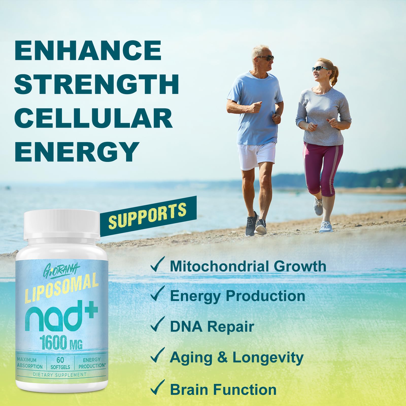 GIORANA 1600 MG Liposomal NAD+ Supplement, NAD+ Boosting Supplement, Superior Absorption, Vitamin B3 for Aging Defense, Longevity, Energy, Repair, Non-GMO, 60 Softgels - Maple Wellness Supplements