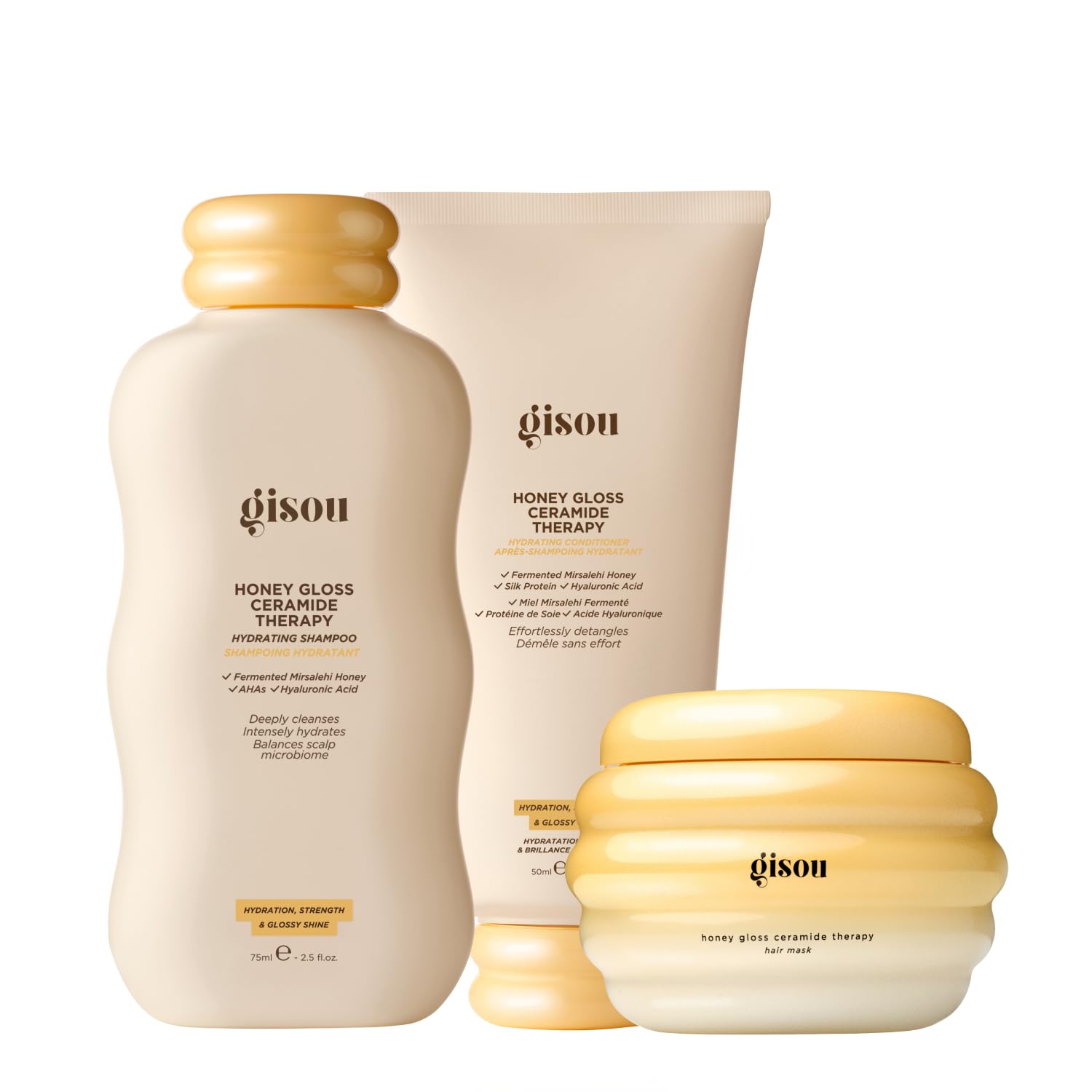 Gisou Honey Gloss Hair Therapy Trio - Mini Shampoo, Hair Mask and Conditioner for smoother, stronger and glossier hair - Maple Wellness Supplements