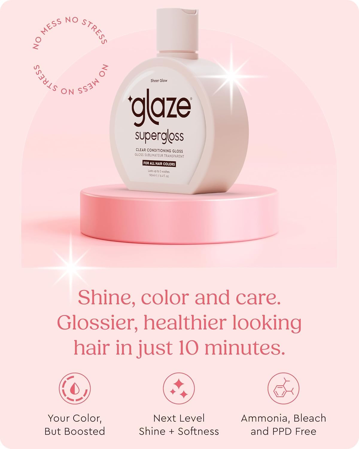 Glaze Supergloss Sheer Glow Clear Hair Gloss Mini – Smooths, Lightweight, Adds Mirror Shine & Improves the look of Damaged Hair – Travel Size 1.7 oz - Maple Wellness Supplements