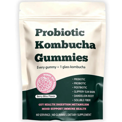 Glo Vous Probiotic Kombucha Gummies – 60 Gummies, with Prebiotics, Postbiotics & Fiber,Includes Slippery Elm, Dandelion Root & MCT Oil,Supports Digestive Health, Bloating Relief & Gut Support - Maple Wellness Supplements