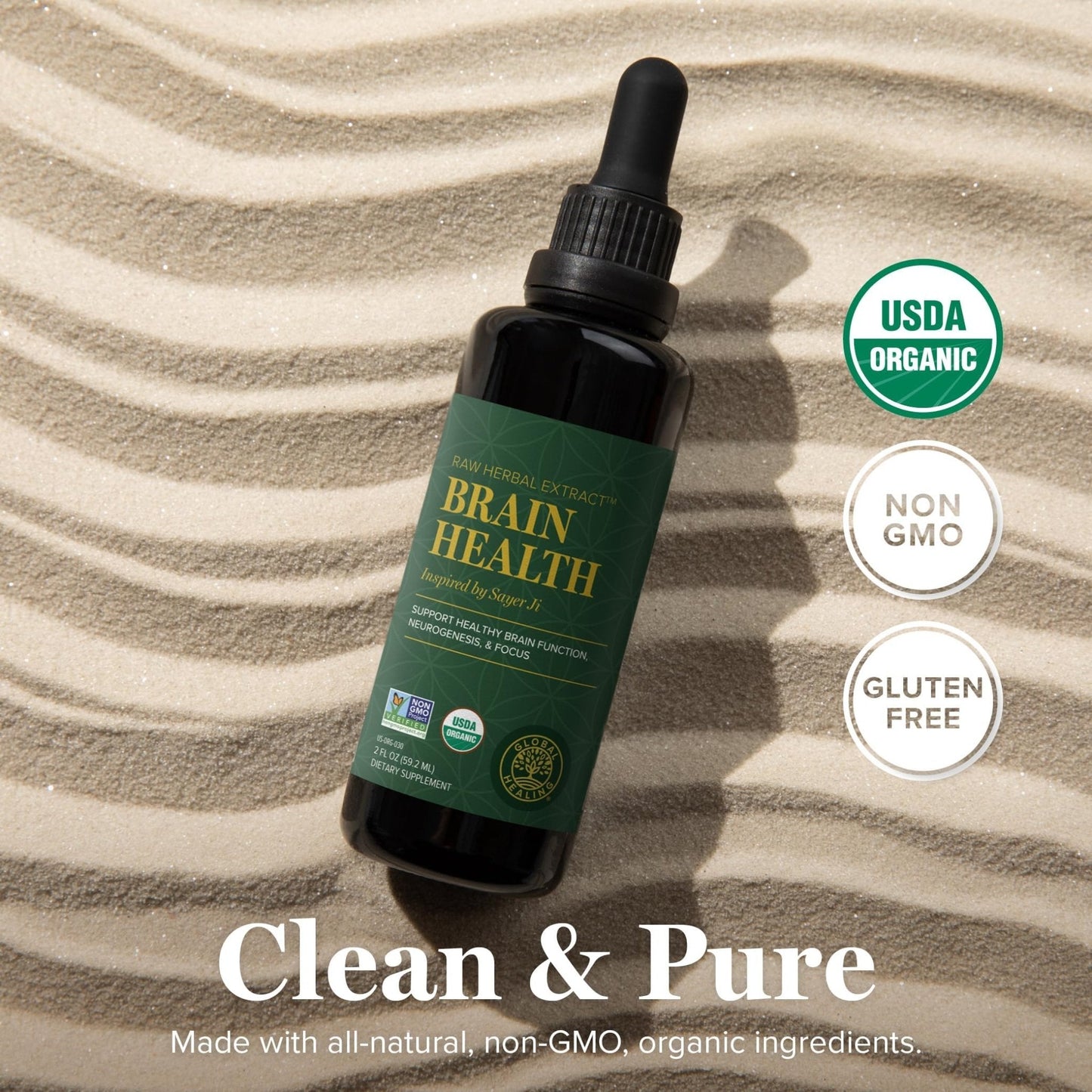 Global Healing Center Brain Health - USDA Organic Brain Supplements for Memory & Focus - Nootropics Supplement to Combat Mental Fog, Advanced Focus Factor for Adults Extra Strength - 2 Fl Oz - Maple Wellness Supplements