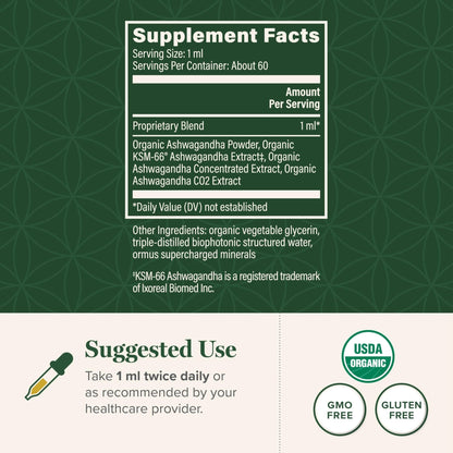 Global Healing Center - Organic Ashwagandha Supplements Drops - KSM-66 Ashwagandha Extra Strength for Men & Women, Helps Promote Relief from Stress, Mood Support, Organic (2 Fl Oz) - Maple Wellness Supplements