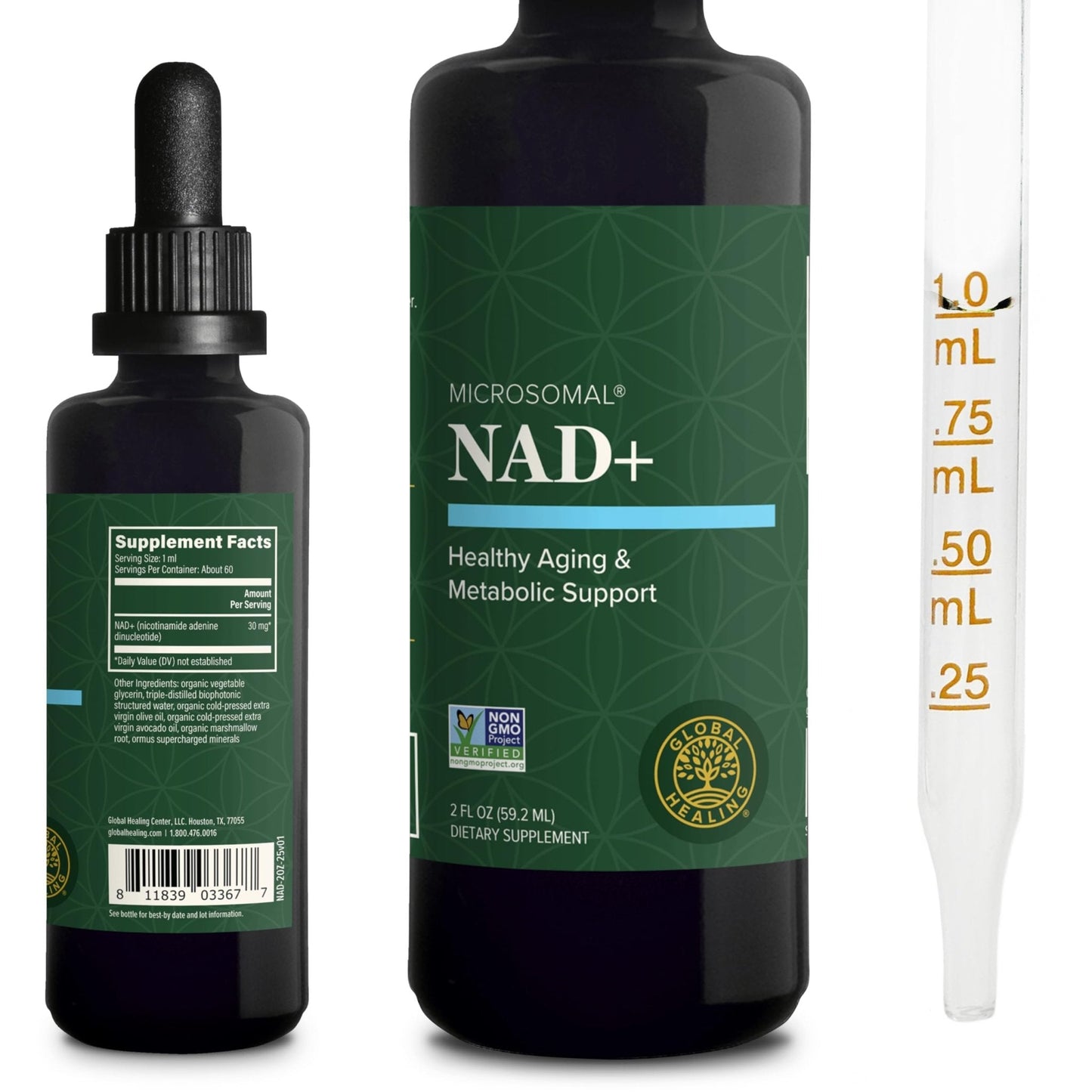 Global Healing Premium NAD+ Liquid Supplement - Sublingual NAD Drops - Liposomal NAD Plus Serum for Cellular Renewal - Nicotinamide Riboside Formula for Men & Women (2 Oz) - Maple Wellness Supplements