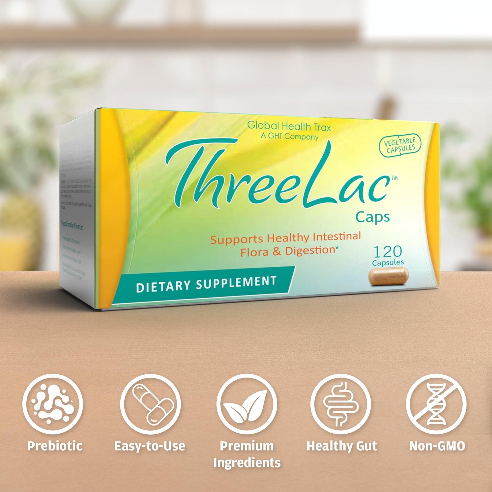 Global Health Trax GHT - ThreeLac Probiotic Capsules, 120 Count - Comprehensive Digestive Support for Men, Women, and Children - Immune System and Gut Balance, Non-GMO - Maple Wellness Supplements