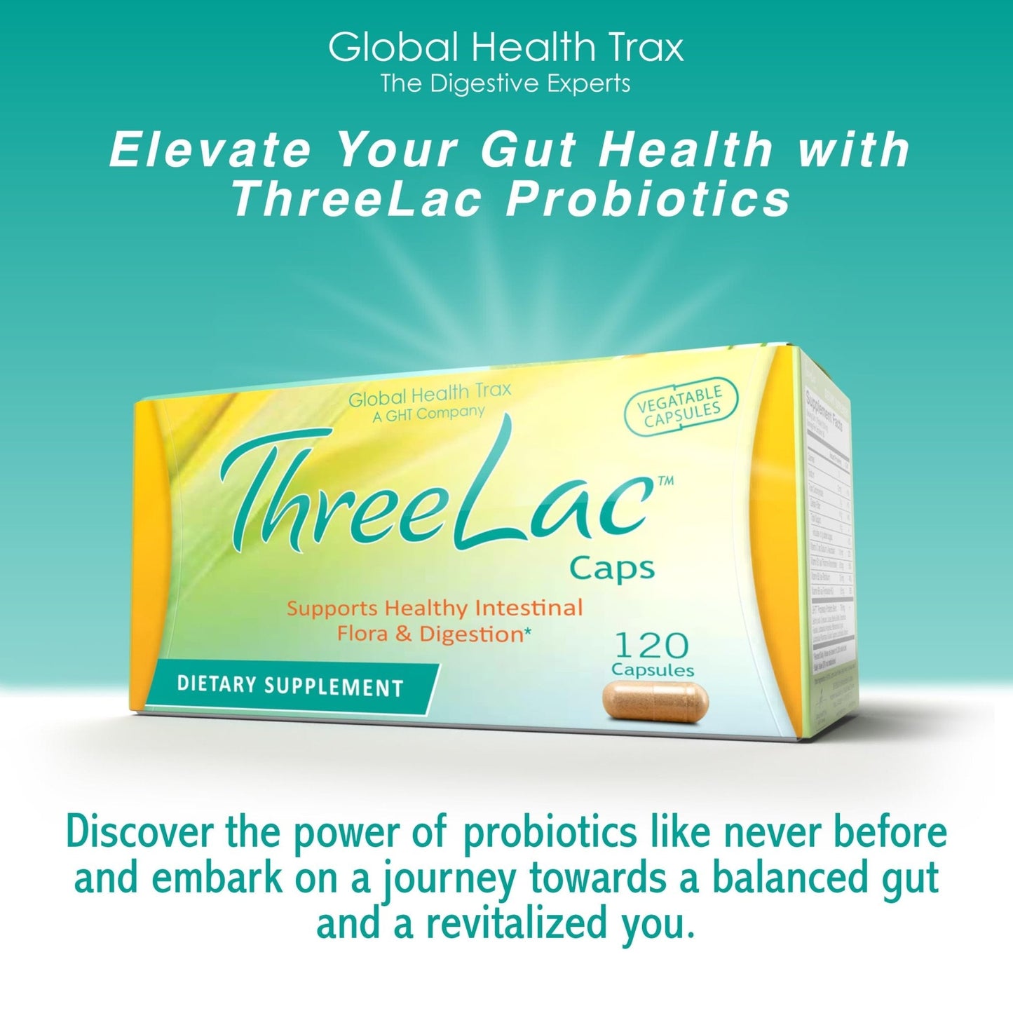 Global Health Trax GHT - ThreeLac Probiotic Capsules, 120 Count - Comprehensive Digestive Support for Men, Women, and Children - Immune System and Gut Balance, Non-GMO - Maple Wellness Supplements