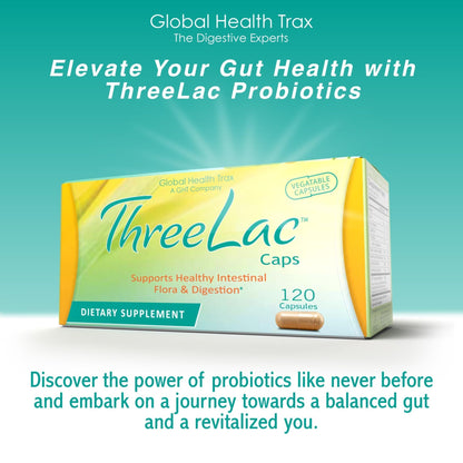 Global Health Trax GHT - ThreeLac Probiotic Capsules, 120 Count - Comprehensive Digestive Support for Men, Women, and Children - Immune System and Gut Balance, Non-GMO - Maple Wellness Supplements
