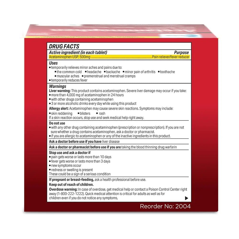 Globe Extra Strength Acetaminophen Tablets 500 mg, Pain Reliever and Fever Reducer, Gentle on Stomach, for Arthritis Pain, Backache Pain and More, 50 Packets of 2 Tablets Each, 100 Count - Maple Wellness Supplements