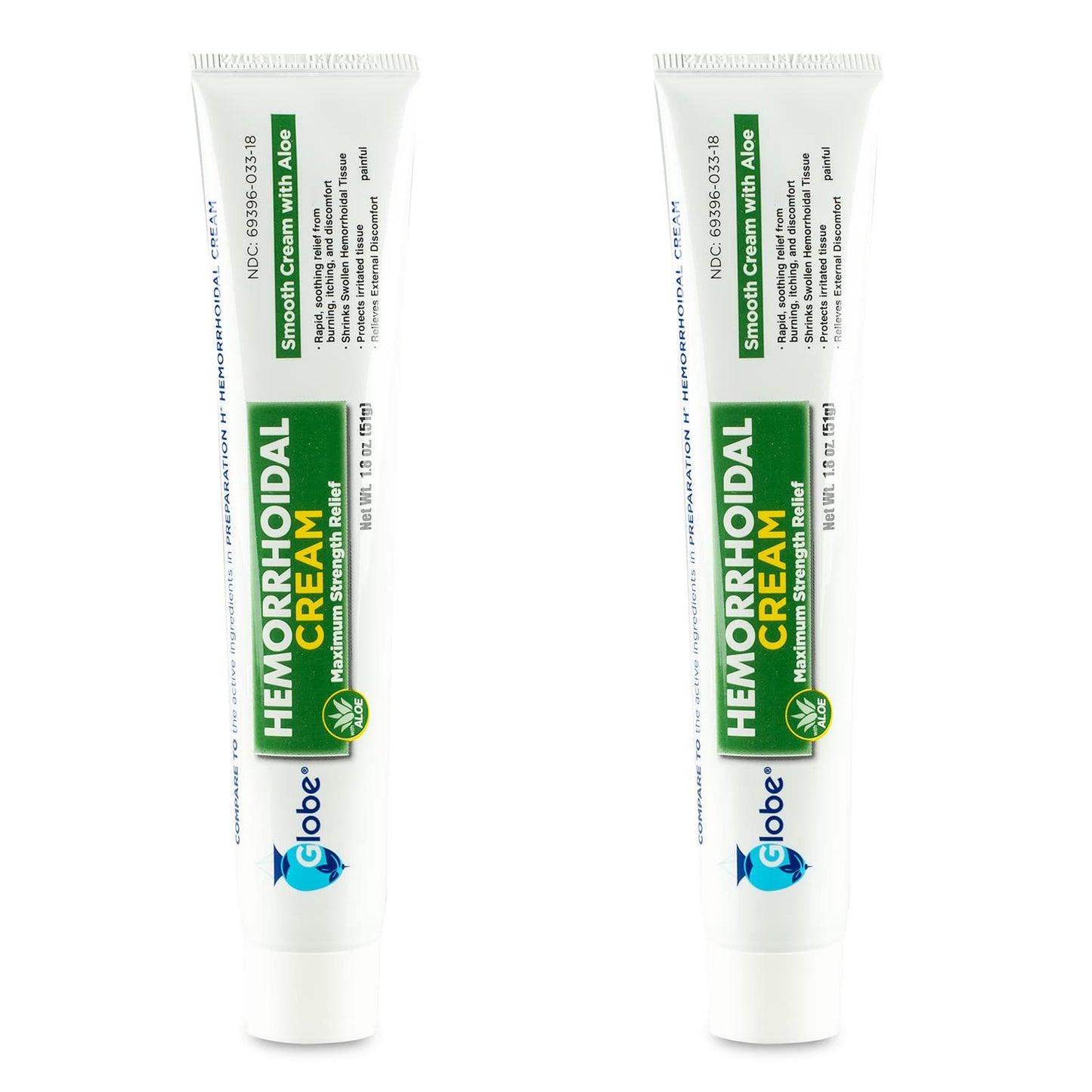Globe Hemorrhoidal Cream (2 Pack) 1.8 oz w/Applicator Phenylephrine, Pramoxine with Aloe, Relief from Burning, Itching and Discomfort of Hemorrhoids. - Maple Wellness Supplements