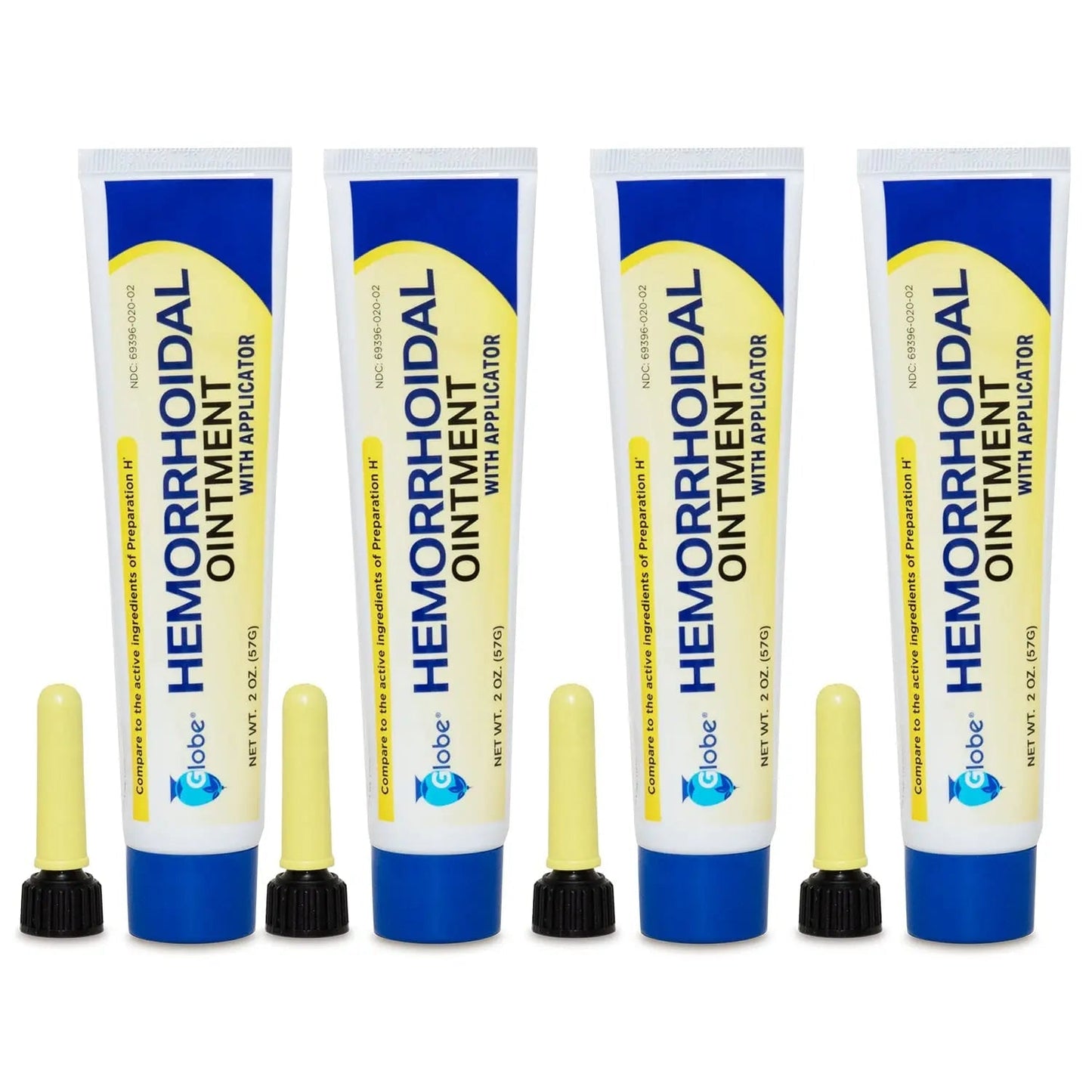 Globe Hemorrhoidal Ointment, Phenylephrine HCl, Petrolatum, Mineral Oil, Relief from Burning, Itching and Discomfort of Hemorrhoids, 2 Ounces (4 Pack) - Maple Wellness Supplements