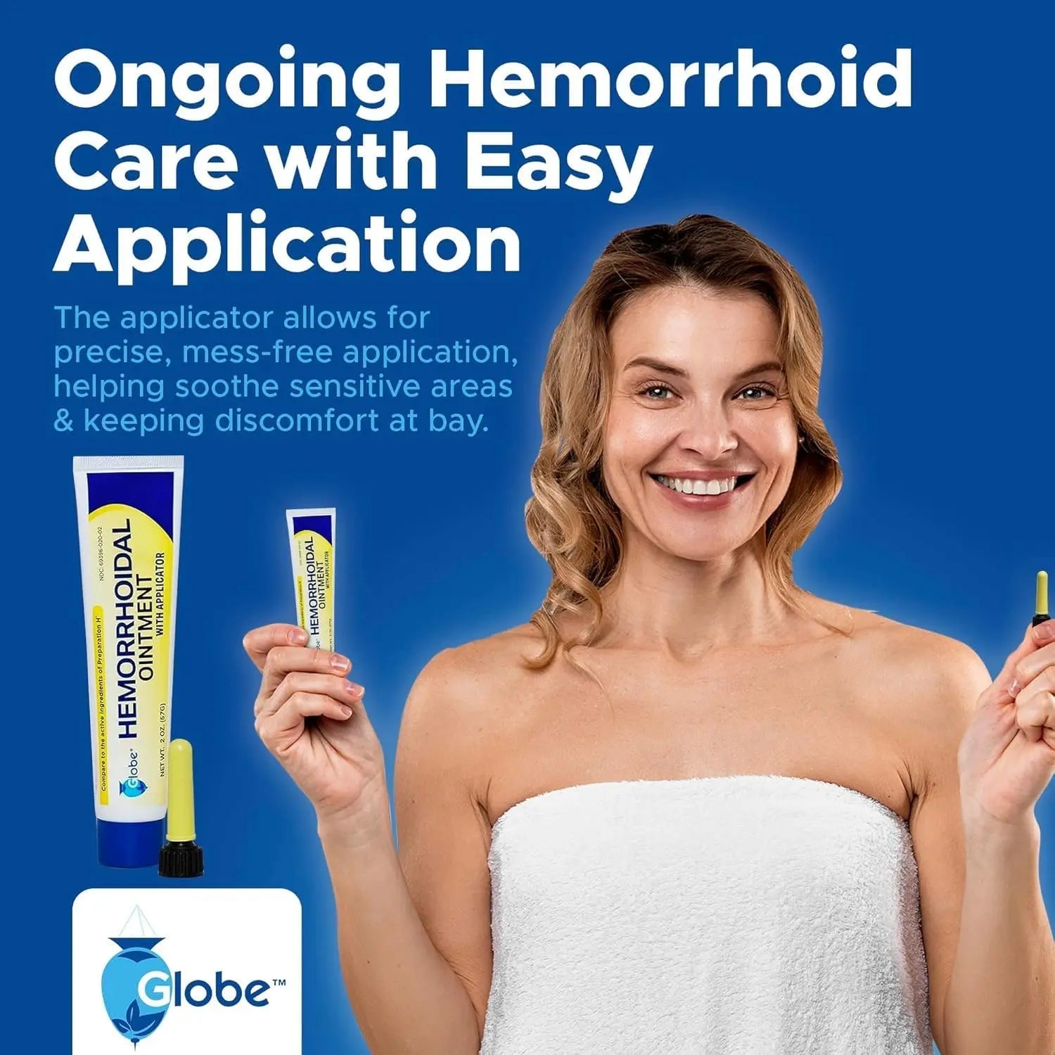 Globe Hemorrhoidal Ointment, Phenylephrine HCl, Petrolatum, Mineral Oil, Relief from Burning, Itching and Discomfort of Hemorrhoids, 2 Ounces (4 Pack) - Maple Wellness Supplements