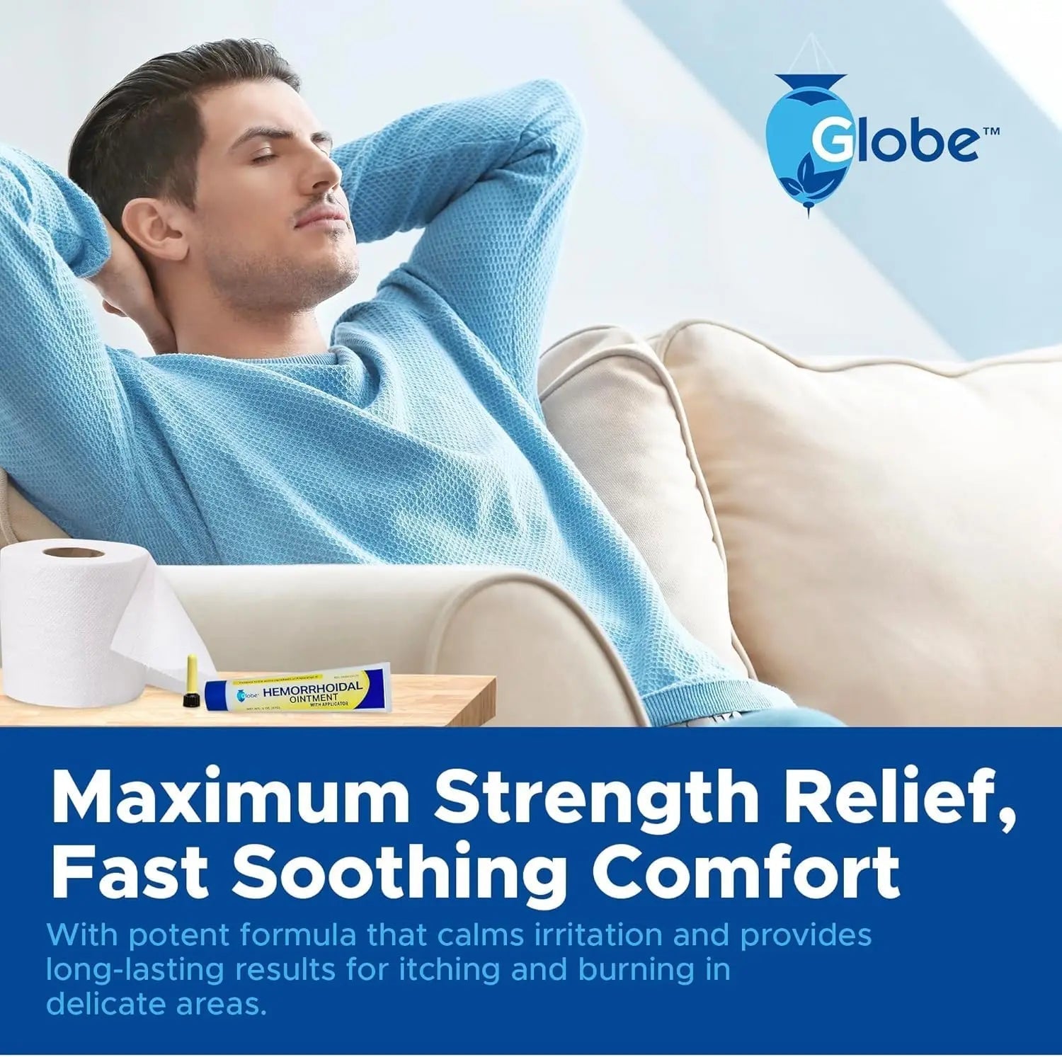 Globe Hemorrhoidal Ointment, Phenylephrine HCl, Petrolatum, Mineral Oil, Relief from Burning, Itching and Discomfort of Hemorrhoids, 2 Ounces (4 Pack) - Maple Wellness Supplements