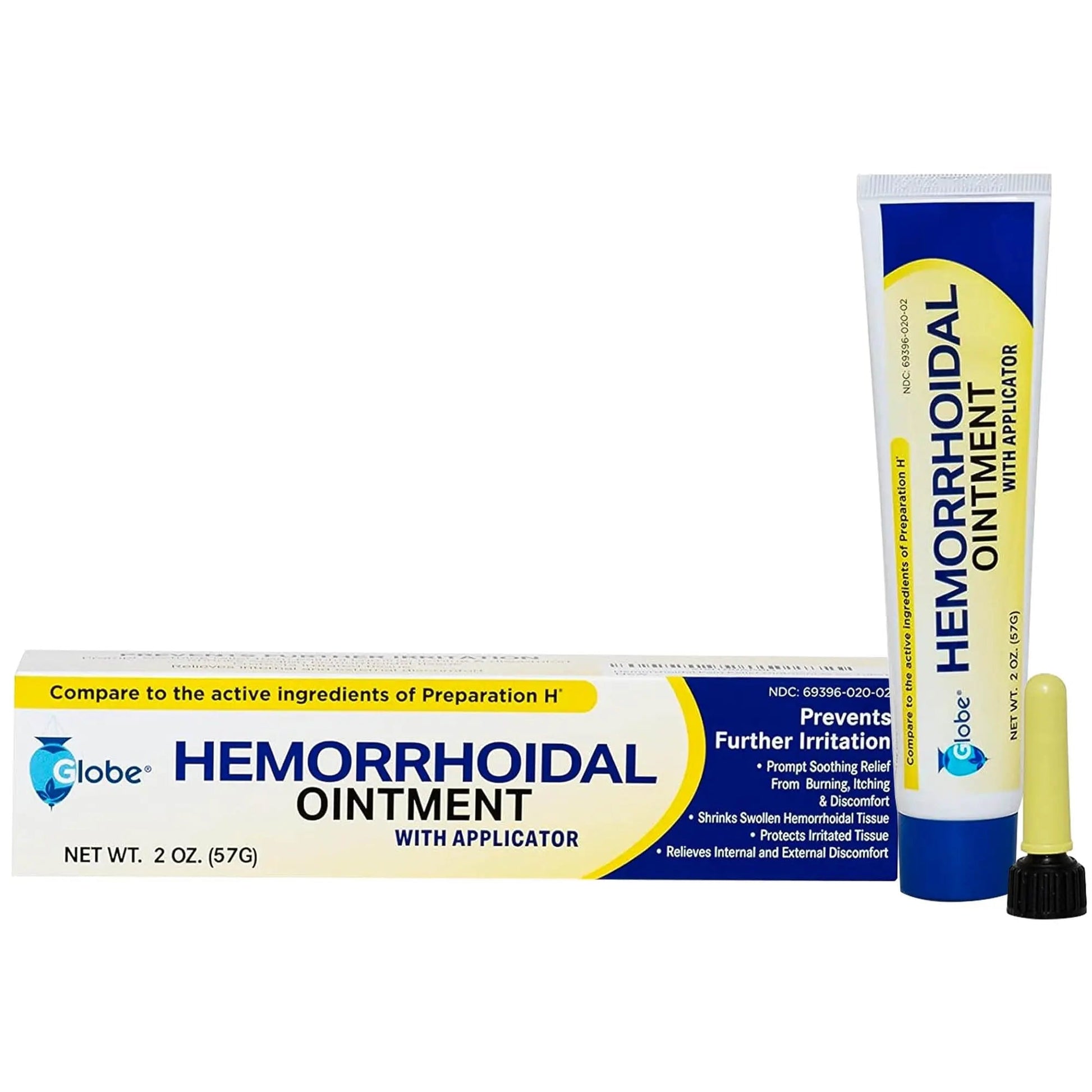 Globe Hemorrhoidal Ointment w/ Applicator, Phenylephrine HCl, Petrolatum Mineral Oil, Maximum Strength Formula for Burning, Discomfort & Itching, 2 oz - Maple Wellness Supplements
