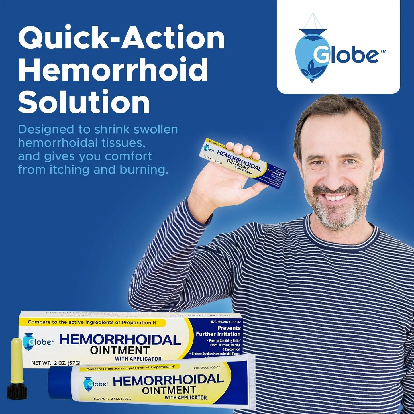 Globe Hemorrhoidal Ointment w/ Applicator, Phenylephrine HCl, Petrolatum Mineral Oil, Maximum Strength Formula for Burning, Discomfort & Itching, 2 oz - Maple Wellness Supplements