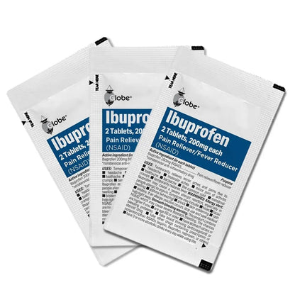 Globe Ibuprofen Tablets, 200 mg, Pain Reliever and Fever Reducer, for Headache, Muscular Aches, Arthritis, Backache and More 50 Packets of 2 Tablets Each,100 Tablets - Maple Wellness Supplements