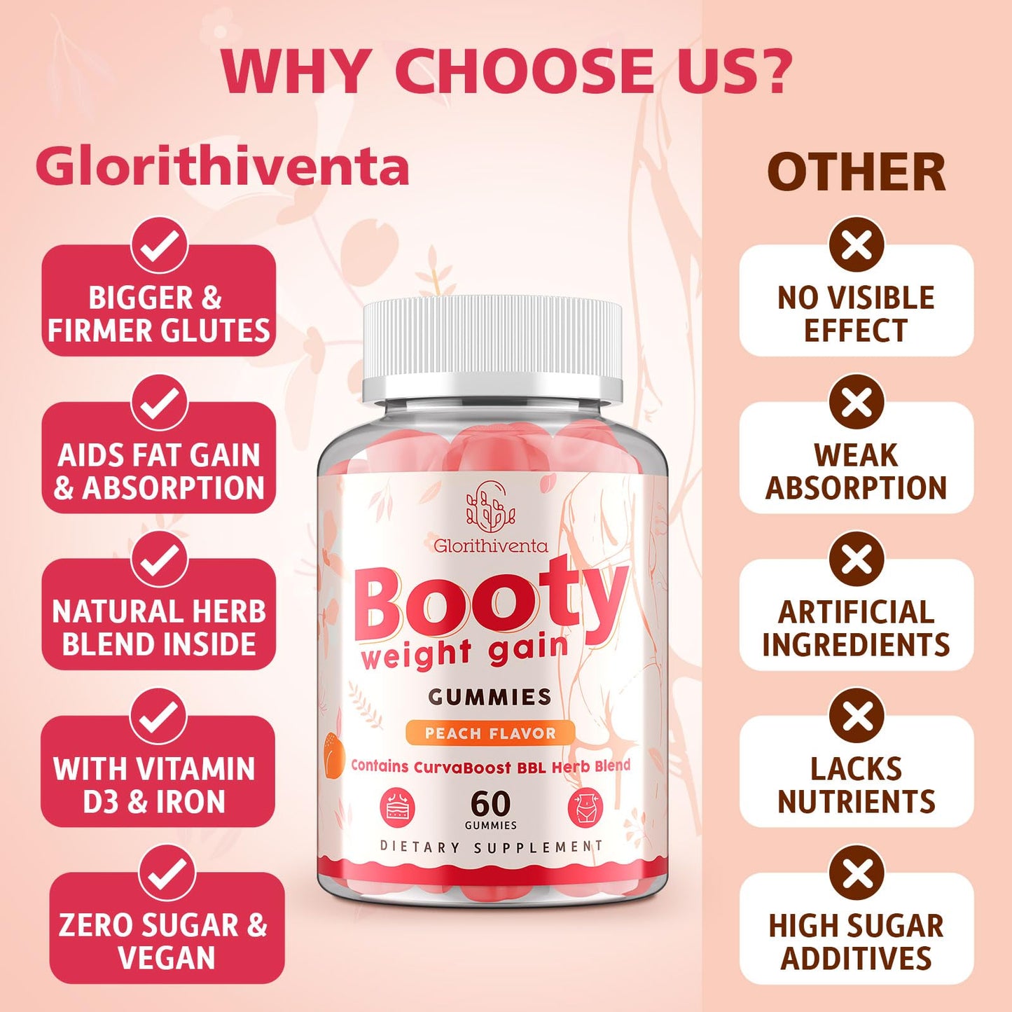 Glorithiventa Cholesterol & Booty Gummies Supplement Bundle - Plant Sterols & Stanols + CurvaBoost BBL Herb Blend & Creatine Monohydrate - Cholesterol Normal Level, Booty, Curves & Energy - Maple Wellness Supplements