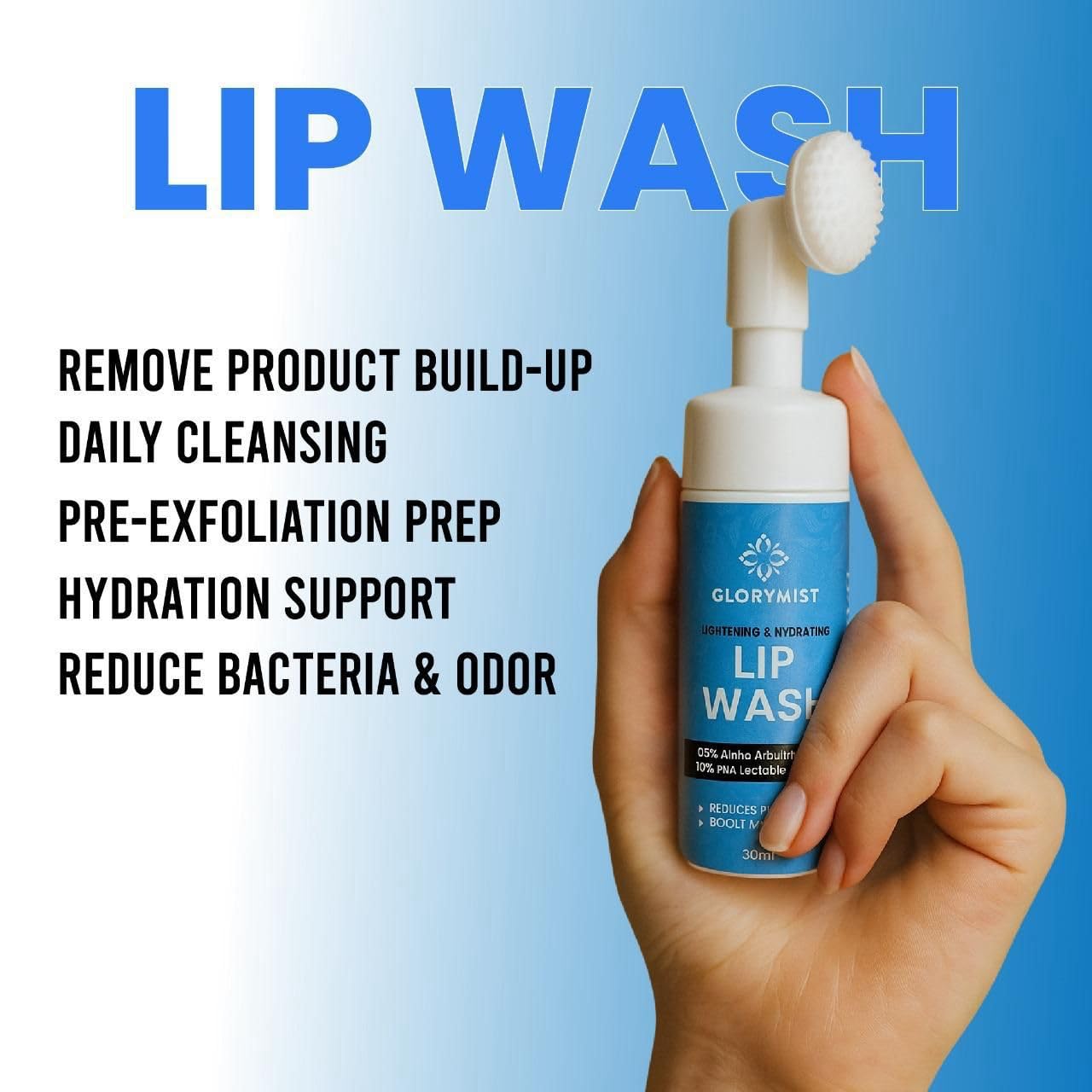 GloryMist All In One Lip Wash & Silicone Brush – Hydrating, Brightening & Exfoliating foaming Cleanser for Dry - Maple Wellness Supplements