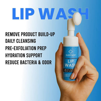 GloryMist All In One Lip Wash & Silicone Brush – Hydrating, Brightening & Exfoliating foaming Cleanser for Dry - Maple Wellness Supplements