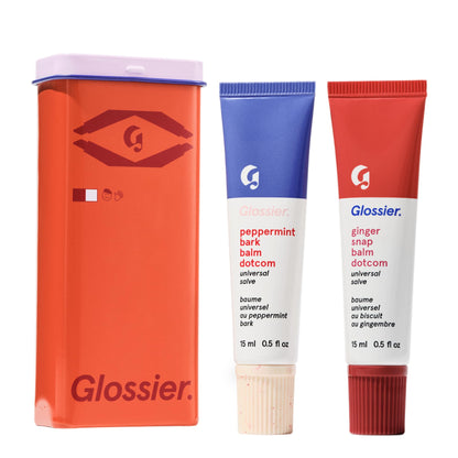 Glossier Balm Dotcom Hydrating Lip Balm Duo - Peppermint Bark & Ginger Snap - Lanolin, Beeswax & Castor Oil for Dry Lips - Nourishing Lip Care Gift Set, 2 x 15ml - Maple Wellness Supplements