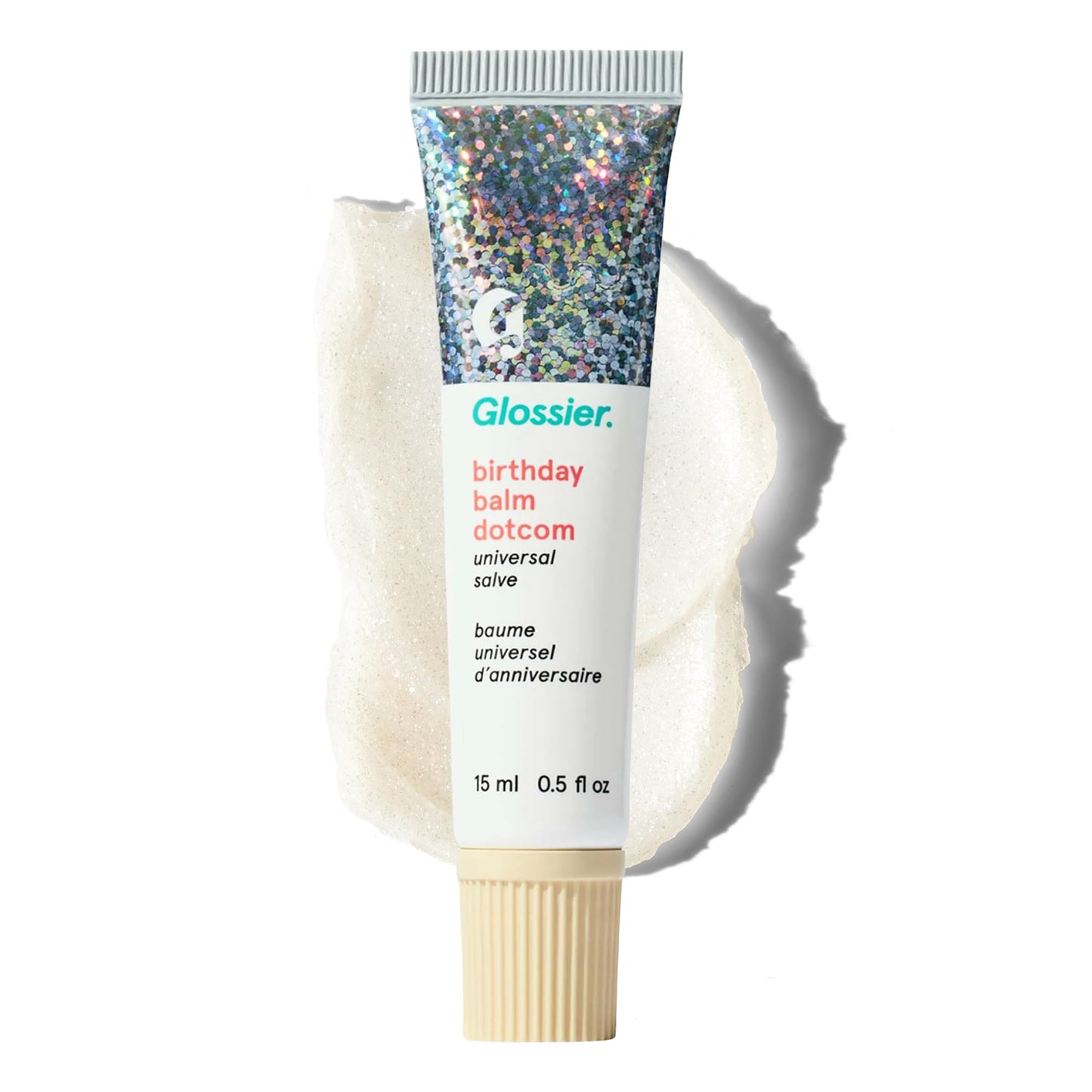 Glossier Balm Dotcom Hydrating Lip Balm - Universal Salve, Up to 12Hr Moisture - Lanolin, Beeswax & Castor Oil for Dry Lips, Cuticles & Skin - Birthday, Clear Soft Shimmer, 15ml - Maple Wellness Supplements