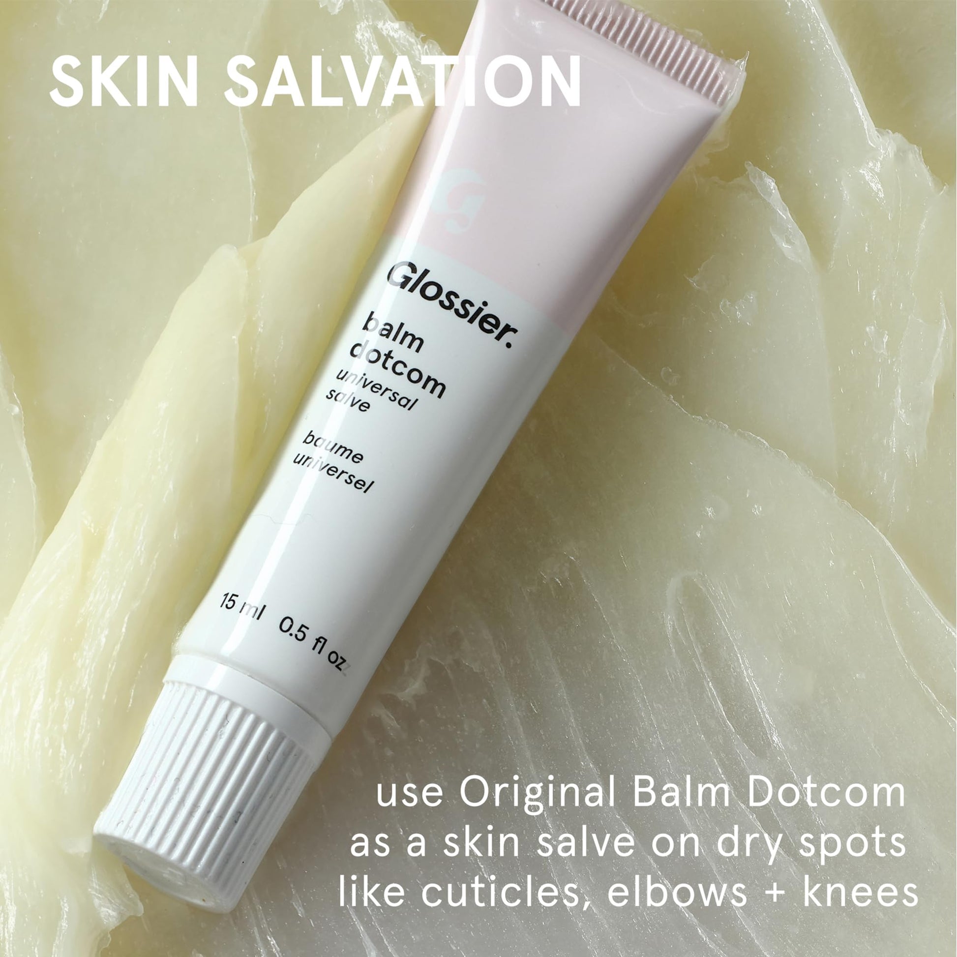 Glossier Balm Dotcom Hydrating Lip Balm - Universal Salve, Up to 12Hr Moisture - Lanolin, Beeswax & Castor Oil for Dry Lips, Cuticles & Skin - Original, Clear Fragrance-Free, 15ml - Maple Wellness Supplements