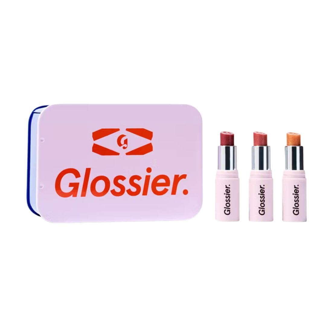 Glossier Mini Ultralip Trio Holiday Gift Set: Pony+, Villa+, Trophy – High-Shine Hydrating Lipstick Minis 0.16 oz - Maple Wellness Supplements