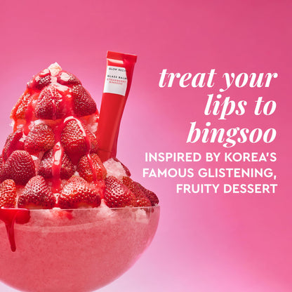 Glow Recipe Glass Balm Lip Treatment - 12Hr Hydrating Lip Balm & Moisturizer with Hyaluronic Acid to Smooth, Plump & Protect from Dryness - Sheer Pinky Red Tint, Strawberry Bingsoo (15 ml) - Maple Wellness Supplements