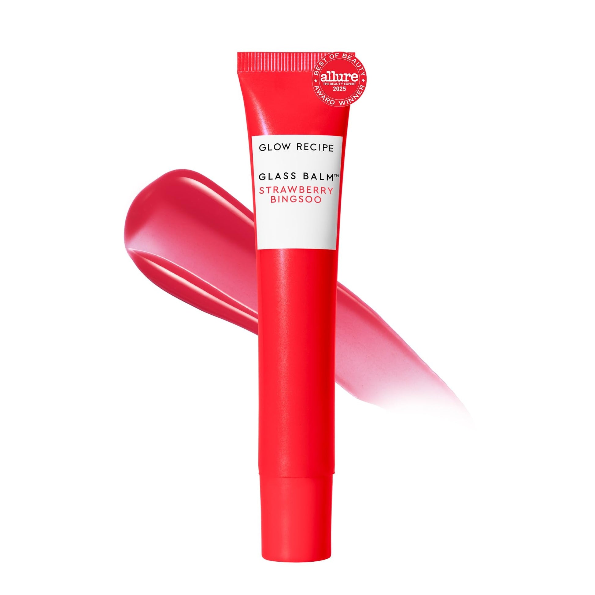 Glow Recipe Glass Balm Lip Treatment - 12Hr Hydrating Lip Balm & Moisturizer with Hyaluronic Acid to Smooth, Plump & Protect from Dryness - Sheer Pinky Red Tint, Strawberry Bingsoo (15 ml) - Maple Wellness Supplements