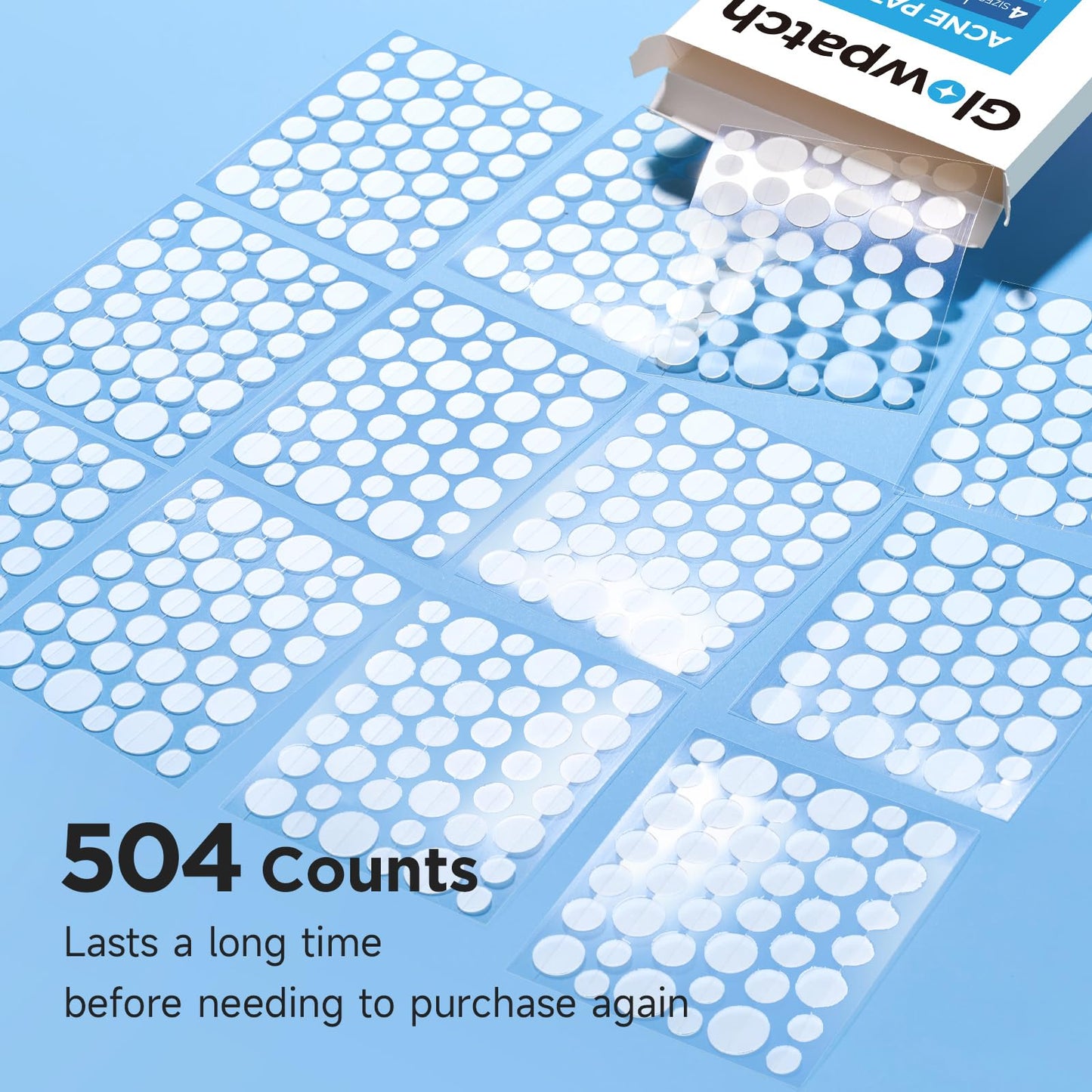 Glowpatch Pimple Patches for Face (504 Count), FSA Eligible Acne Patch Bulk, Zit Stickers 4 Sizes, Hydrocolloid Spot Stickers - Maple Wellness Supplements